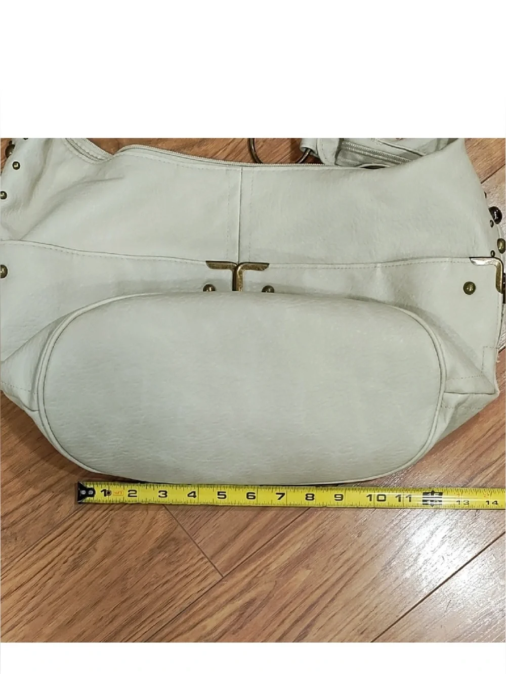 Cream Stud-Trim Leather Hobo Bag